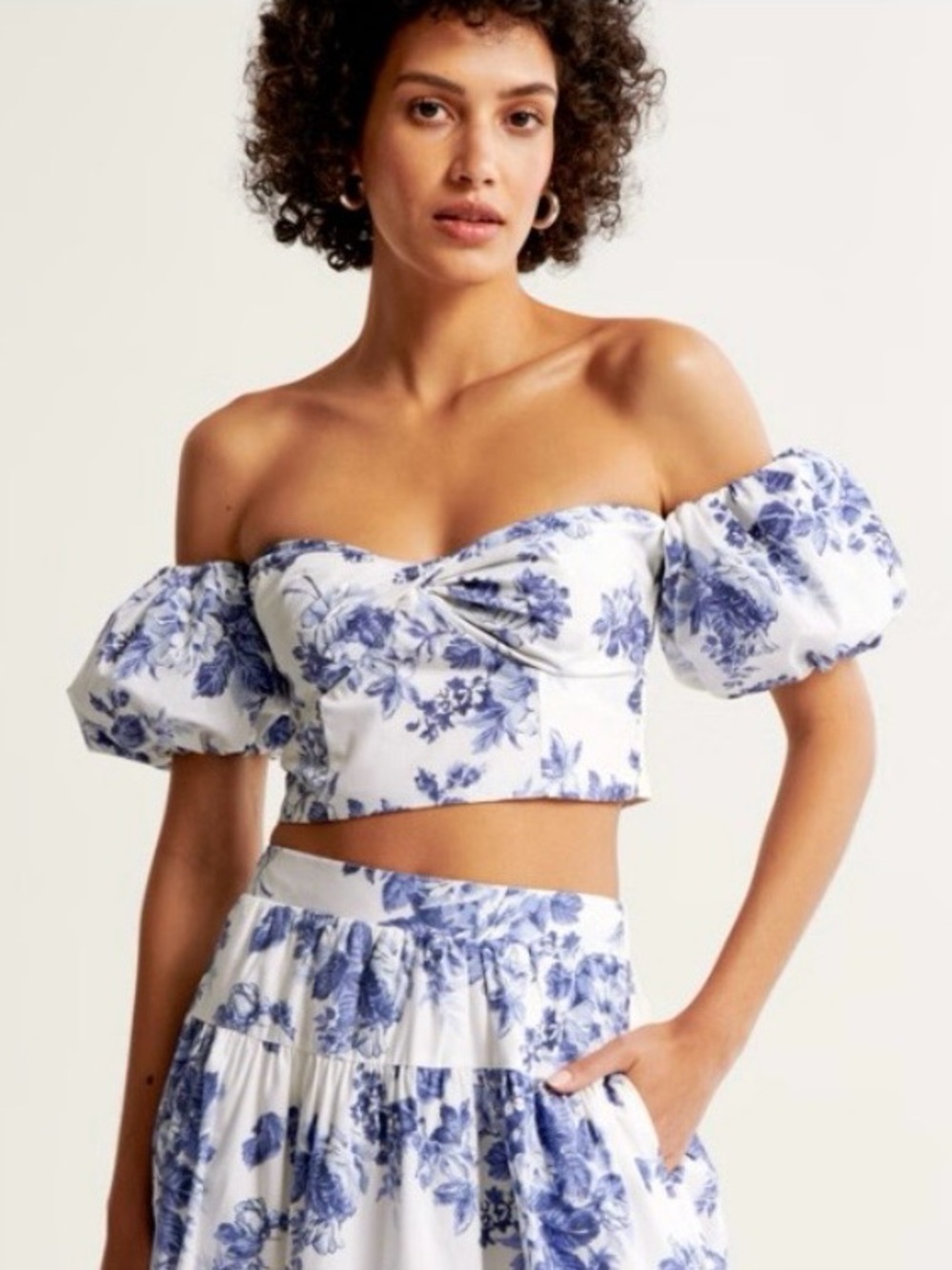 Abercrombie And Fitch Floral Poplin Puff Sleee Crop Blouse Top Sz L Romantic